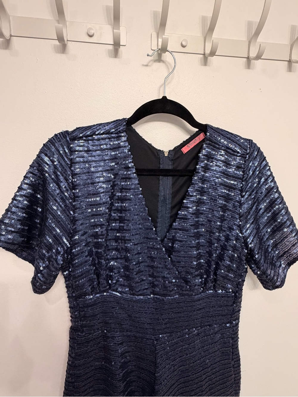 Navy Sequin V-Neck Women's Dress